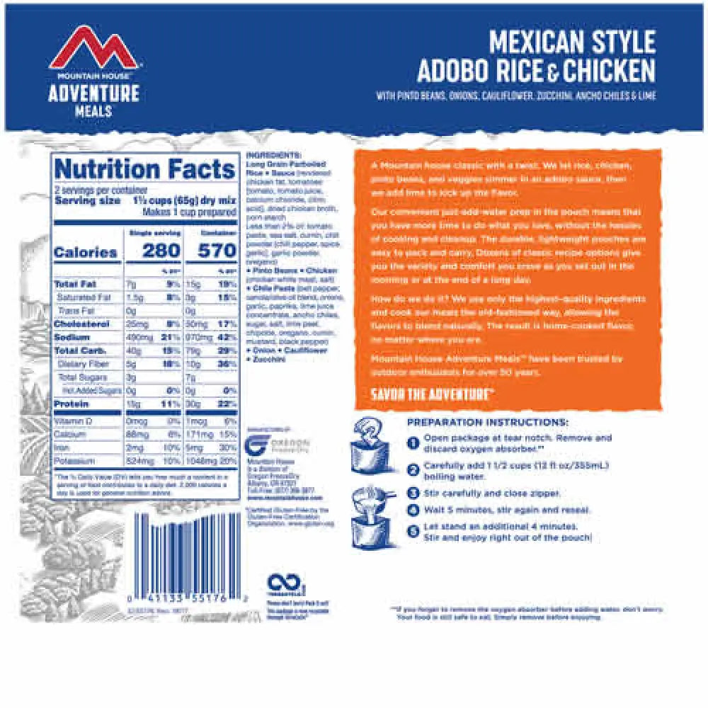 Mountain House Mexican Style Adobo Rice & Chicken Ingredients & Nutrition