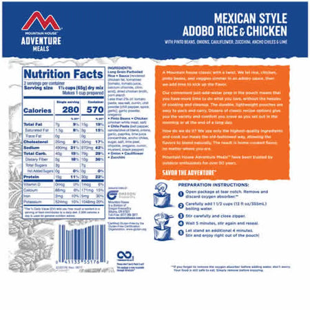 Mountain House Mexican Style Adobo Rice & Chicken Ingredients & Nutrition