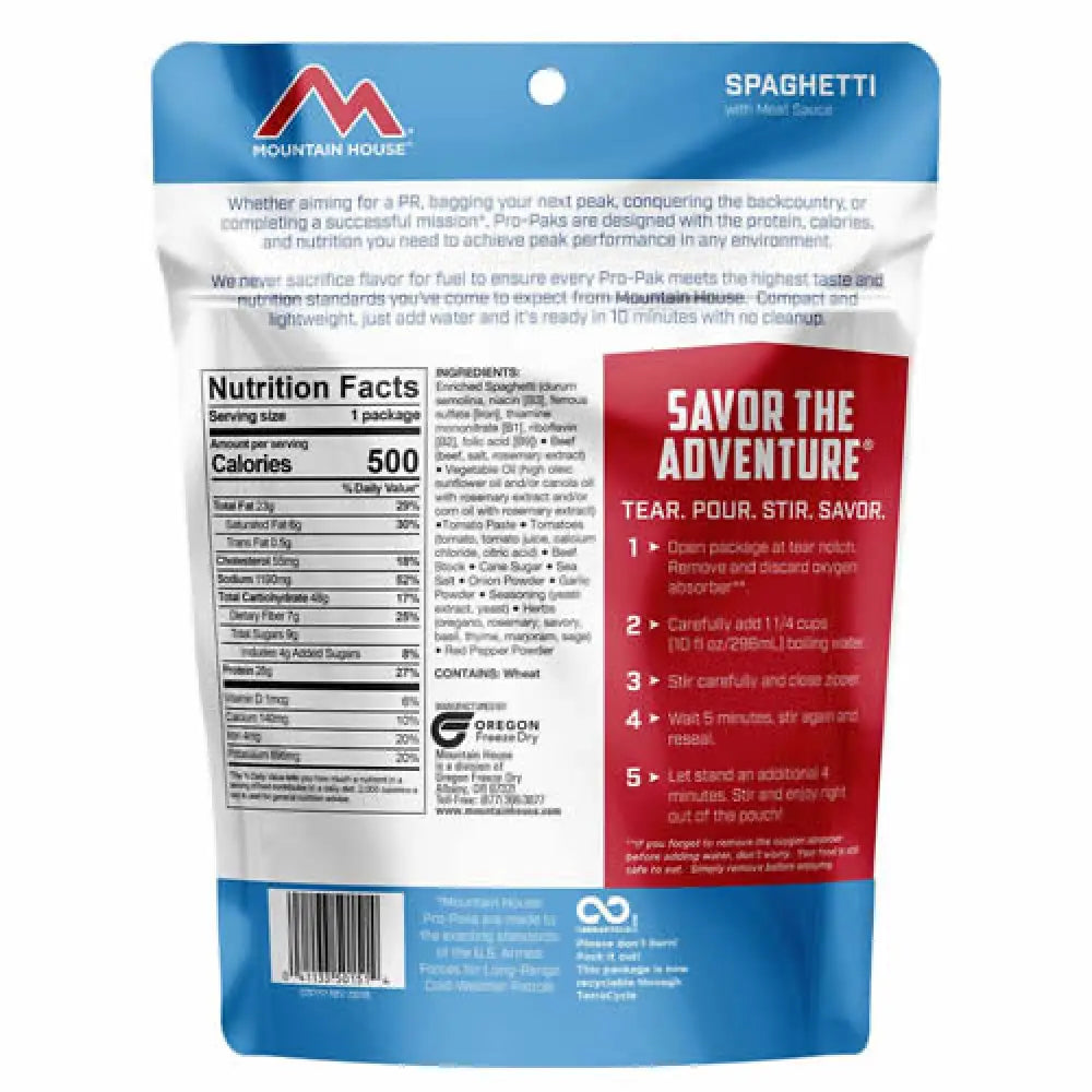Mountain House Spaghetti Pro-Pak Ingredients & Nutrition
