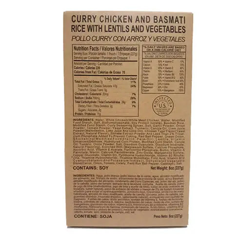 MRE Curry Chicken & Basmati Rice with Lentils & Vegetables Entree
