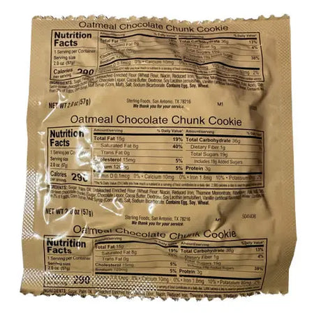 MRE Snack CHOCOLATE CHUNK OATMEAL COOKIE (SEPT 2024)
