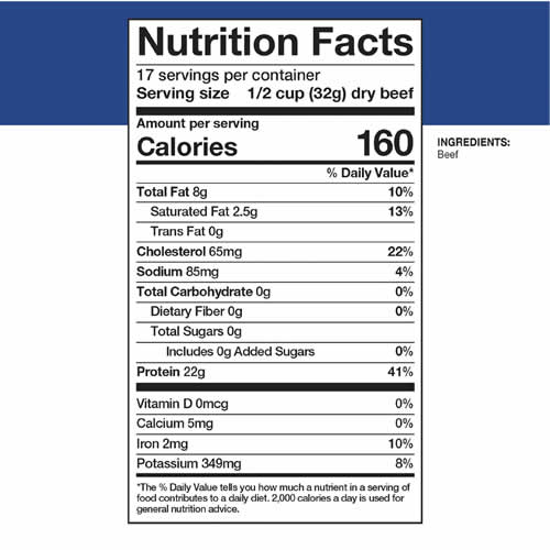 Mountain House #10 Can Shredded Beef - Nutrition