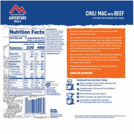 Mountain House Adventure Meals Chili Mac with Beef - Nutrition