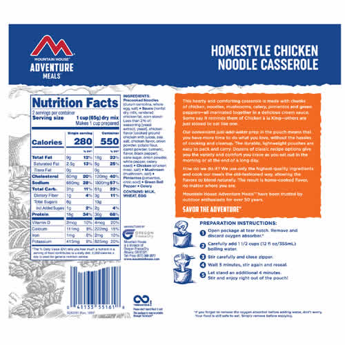 Mountain House Adventure Meals Homestyle Chicken Noodle Casserole - Nutrition