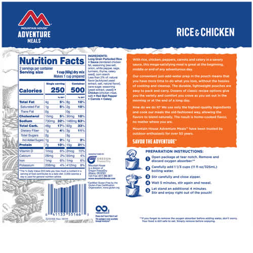 Mountain House Adventure Meals Rice & Chicken - Nutrition