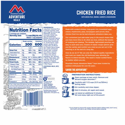 Mountain House Adventure Meals Chicken Fried Rice - Nutrition