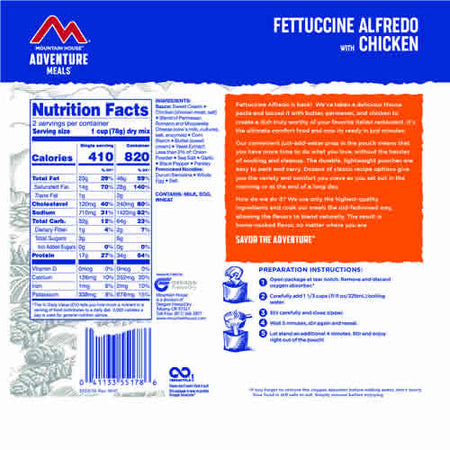 Mountain House Adventure Meals Fettuccine Alfredo with Chicken - Nutrition