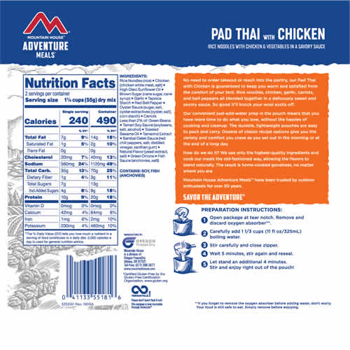 Mountain House Adventure Meals Pad Thai with Chicken - Nutrition