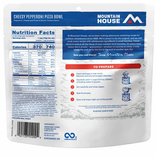 Mountain House Cheesy Pepperoni Pizza Bowl Ingredients & Nutrition