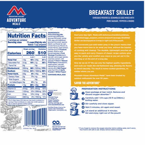 Mountain House Adventure Meals Breakfast Skillet - Nutrition