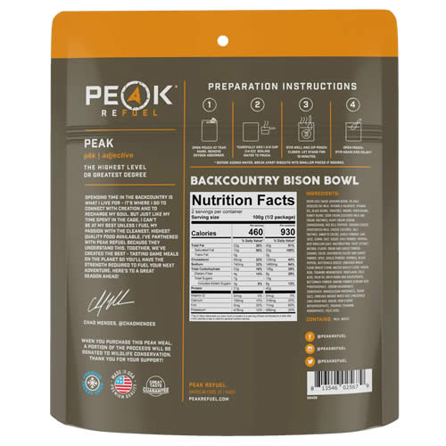 Peak Refuel Backcountry Bison Bowl - Nutrition