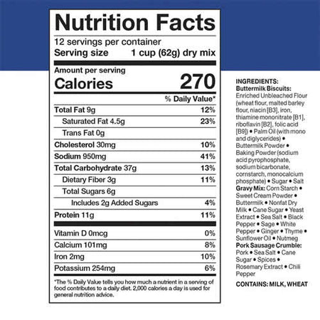 Mountain House #10 Can Biscuits & Gravy - Nutrition