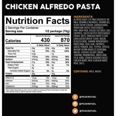 Peak Refuel Chicken Alfredo Pasta - Nutrition
