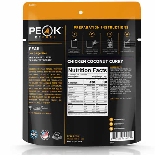 Peak Refuel Chicken Coconut Curry - Nutrition