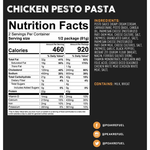Peak Refuel Chicken Pesto Pasta - Nutrition