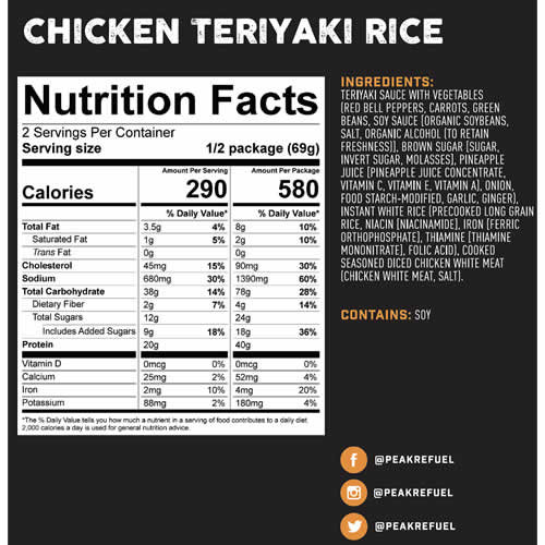 Peak Refuel Chicken Teriyaki Rice - Nutrition