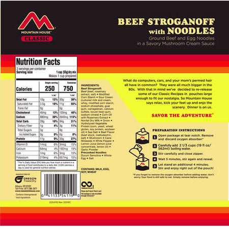 Mountain House Classic Recipe Beef Stroganoff w/ Noodles - Nutrition