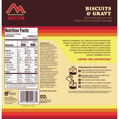 Mountain House Classic Recipe Biscuits & Gravy - Nutrition