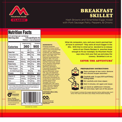 Mountain House Classic Recipe Breakfast Skillet - Nutrition