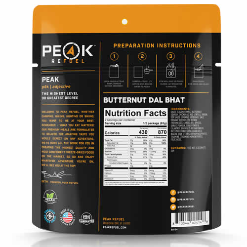 Peak Refuel Butternut Dal Bhat - Nutrition
