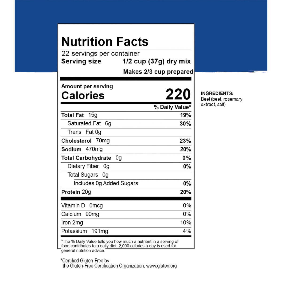 Mountain House #10 Can Ground Beef - Nutrition