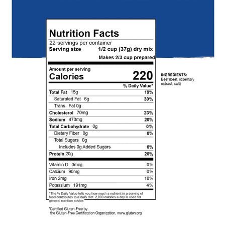 Mountain House #10 Can Ground Beef - Nutrition