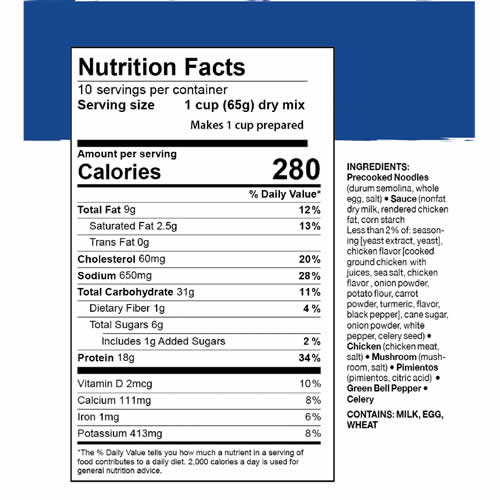 Mountain House #10 Can Homestyle Chicken Noodle Casserole - Nutrition