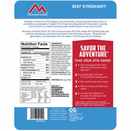 Mountain House Pro-Pak Beef Stroganoff - Nutrition