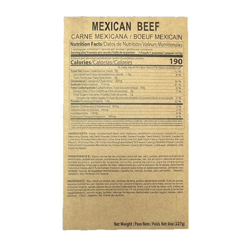 MRE Entree MEXICAN BEEF with Potatoes, Vegetables & Curry Seasoning (APR 2024)