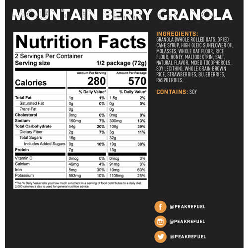 Peak Refuel Mountain Berry Granola - Nutrition