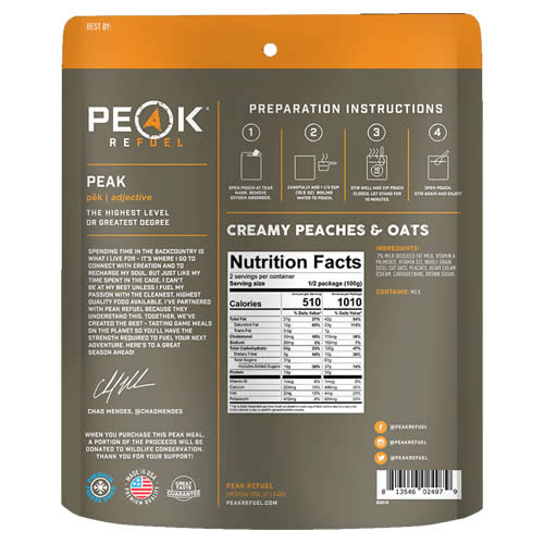 Peak Refuel Creamy Peaches & Oats - Nutrition