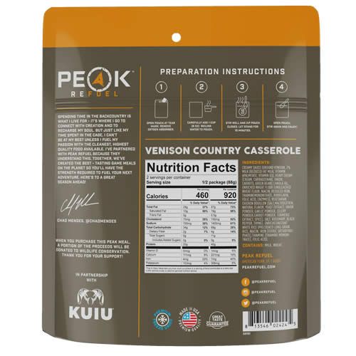 Peak Refuel Venison Country Casserole - Nutrition