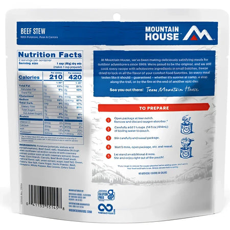 Back of Mountain House Beef Stew Pouch