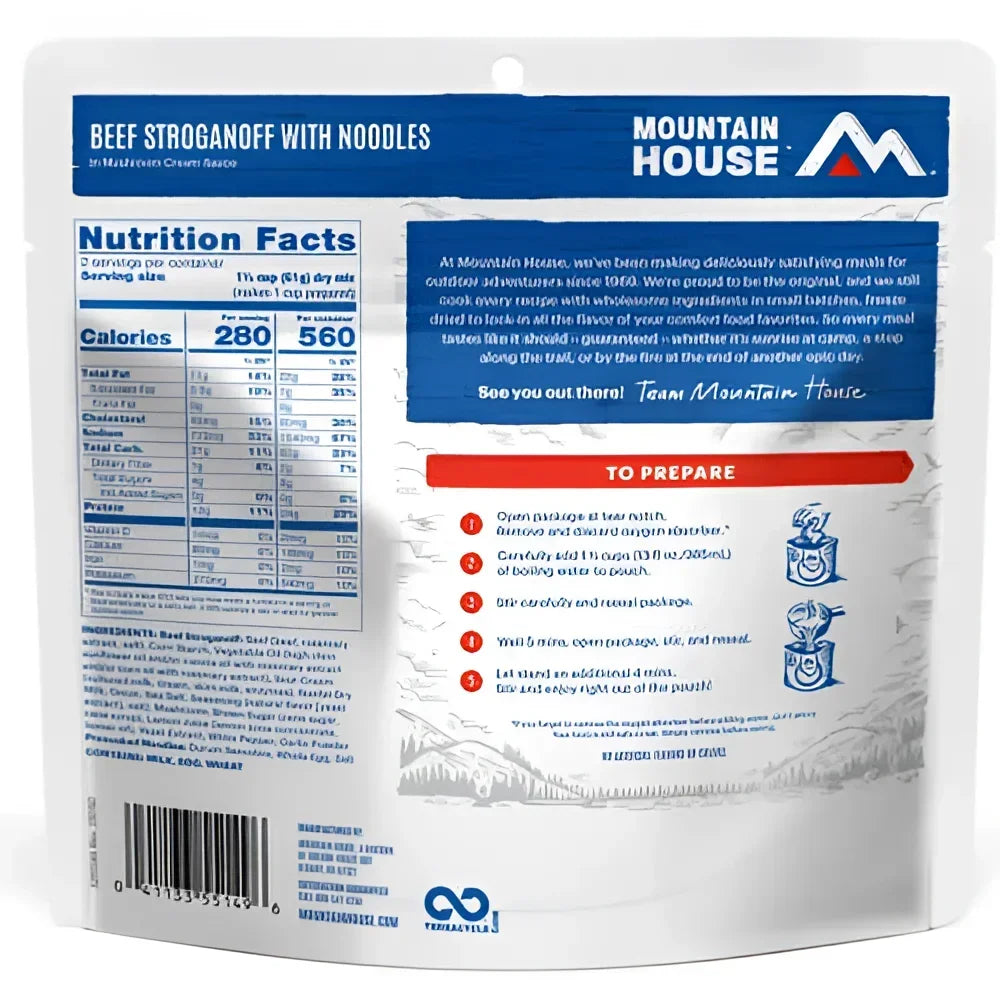 Back of Mountain House Beef Stroganoff Pouch