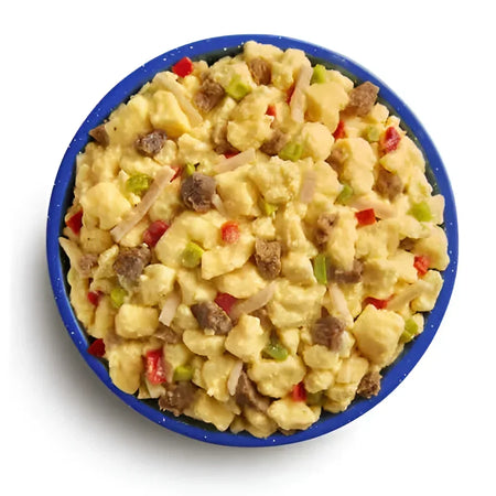 Mountain House Military Breakfast Skillet Pro-Pak MCW.  Hash browns, savory sausage, veggies, and scrambled eggs.