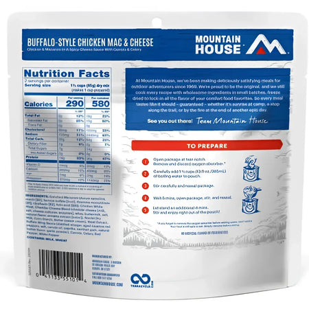 Back of Mountain House Buffalo-Style Chicken Mac & Cheese Pouch