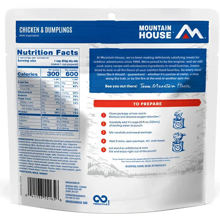 Back of Mountain House Chicken & Dumplings Pouch