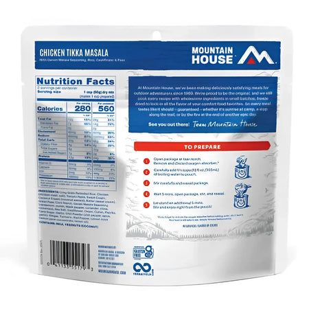 Back of Mountain House Chicken Tikka Masala Pouch