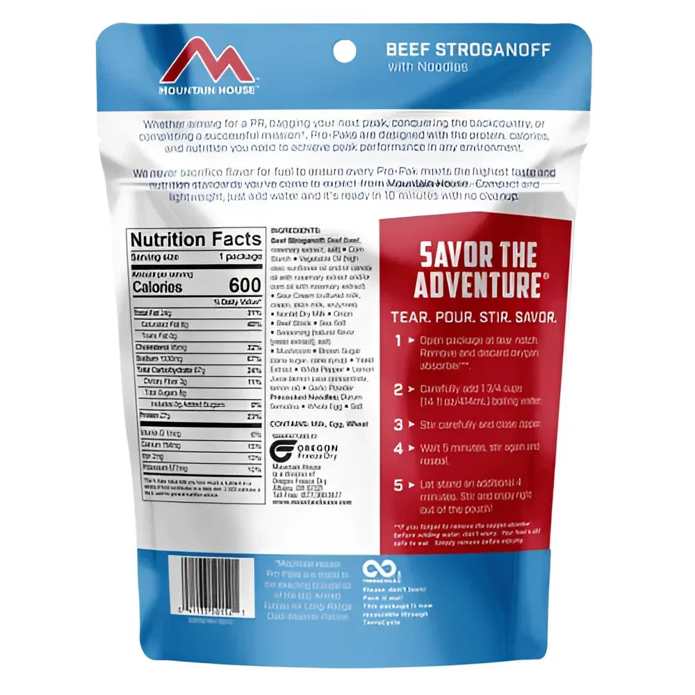 Back of Mountain House Beef Stroganoff Pouch