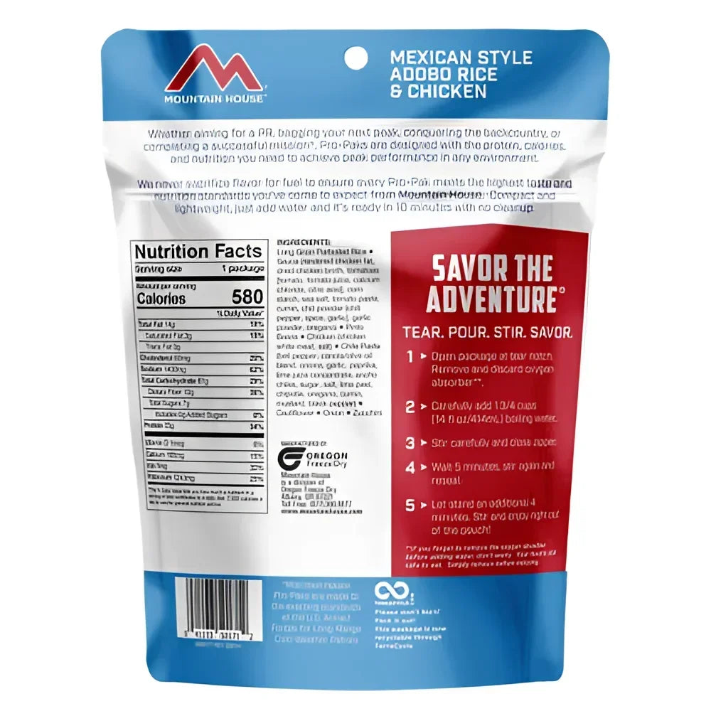 Back of Mountain House Mexican Style Adobo Rice & Chicken Pro-Pak Pouch