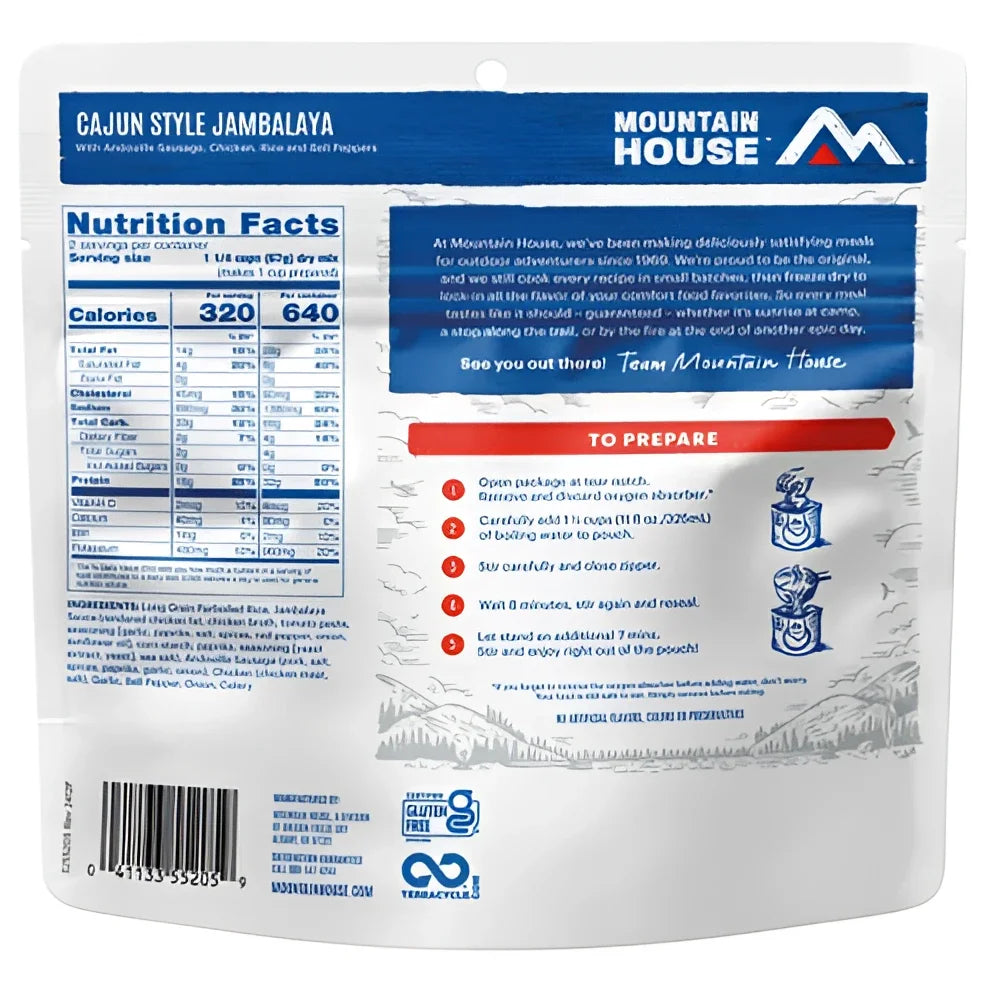 Mountain House Cajun Style Jambalaya Back View of Pouch