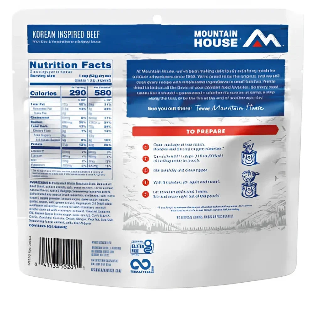 Back of Mountain House Korean Beef Bulgogi Pouch