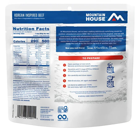 Back of Mountain House Korean Beef Bulgogi Pouch