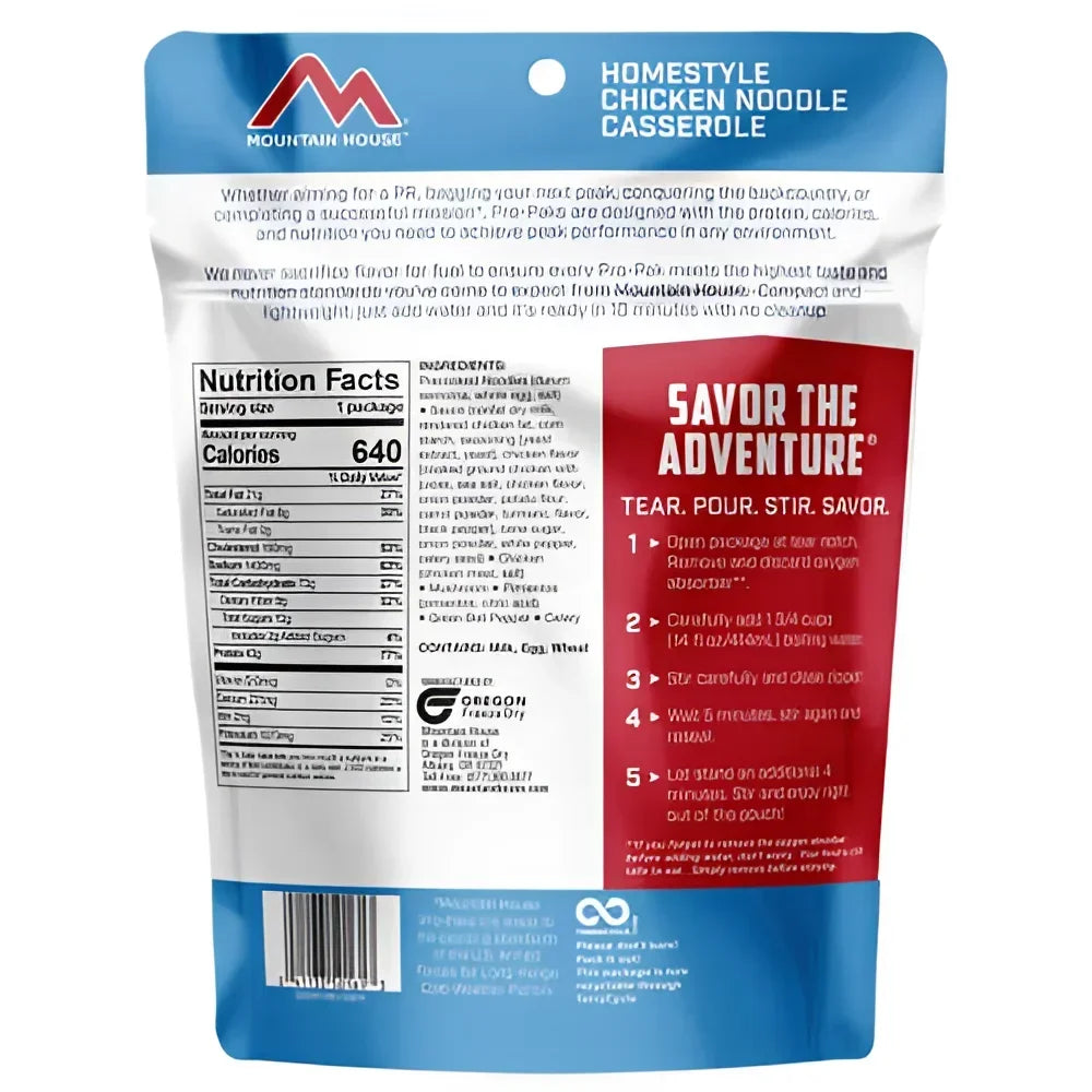 Back of Mountain House Homestyle Chicken Noodle Casserole Pro-Pak Pouch