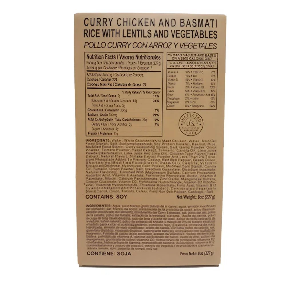 MRE Curry Chicken & Basmati Rice with Lentils & Vegetables Entree
