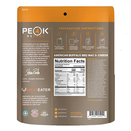 Back of Peak Refuel AMERICAN BUFFALO BBQ MAC & CHEESE Pouch