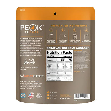 Back of Peak Refuel AMERICAN BUFFALO GOULASH Pouch