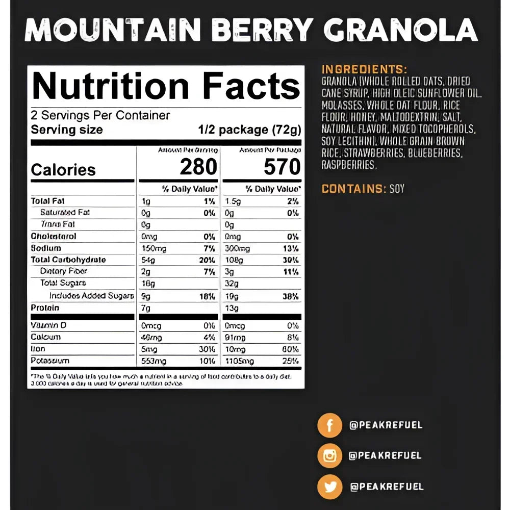 Back of Peak Refuel Mountain Berry Granola Pouch