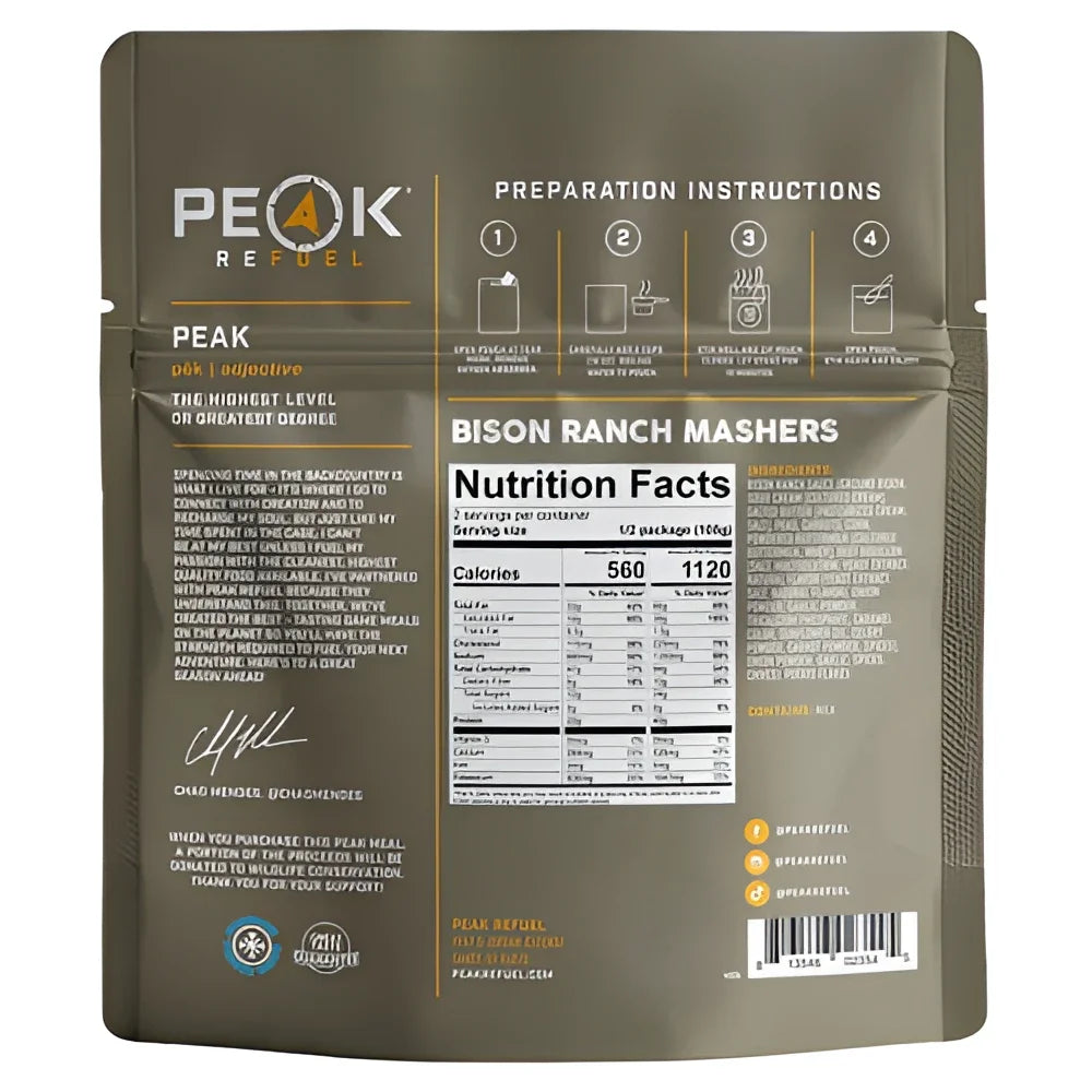 Peak Refuel Bison Ranch Mashers back of pouch