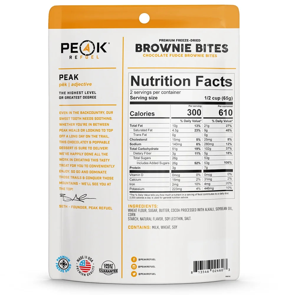 Back of Peak Refuel BROWNIE BITES Pouch